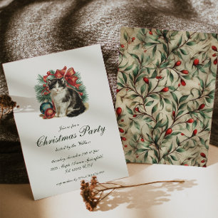 Invitation Vintage traditionnelle fête de Noël de chats