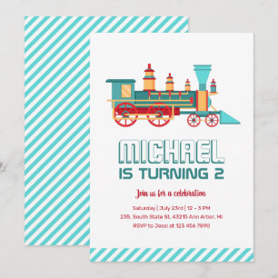 Invitation Vintage train rétro et Anniversaire de enfant colo