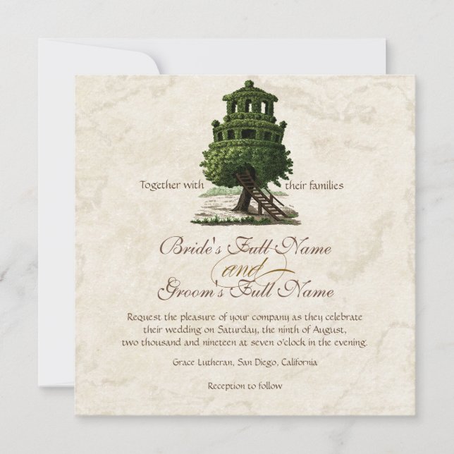 Invitation Vintage Tree House Amusant Parchemin ancien Mariag (Devant)