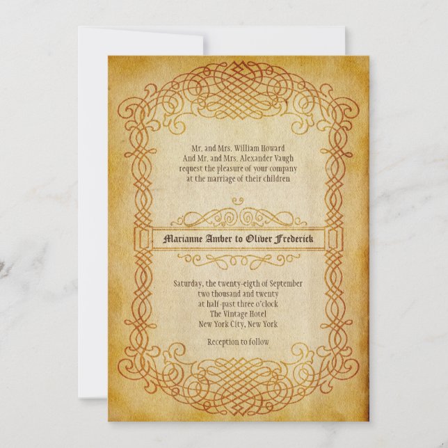 Invitation Vintage Trolls Ornat Vieux Mariage papier (Devant)
