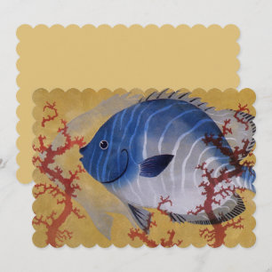 Invitation Vintage Tropical Blue Fish Coral Marine Ocean Life