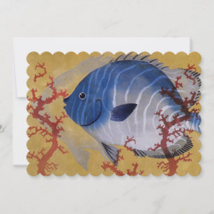 Invitation Vintage Tropical Blue Fish Coral Marine Ocean Life