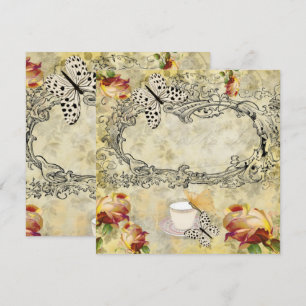 Invitation vintage tu effiloches et papillons