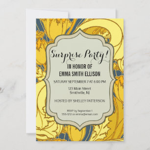 Invitation Vintage Tulip Blue Gold Motif