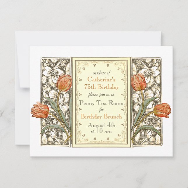 Invitation Vintage Tulip Floral Élégante fête d'anniversaire  (Devant)
