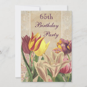 Invitation Vintage Tulips & Lilies 65e anniversaire