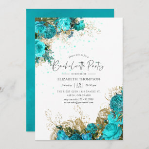 Invitation Vintage Turquoise et Gold Bachelorette Party