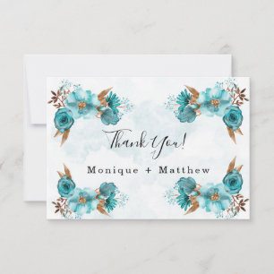 Invitation Vintage Turquoise et or Peony Mariage Merci