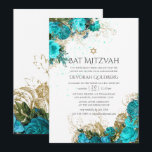 Invitation Vintage Turquoise & Gold Shabby Bat mitzvah floral<br><div class="desc">Invitation bat mitzvah aux fleurs shabby-chic turquoise et or.</div>