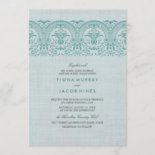 Invitation Vintage turquoise Mariage damassé