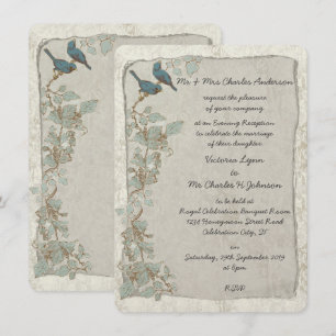 Invitation Vintage Turquoise Oiseaux Damask Soirée Réception