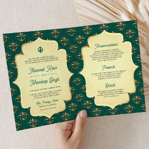 Invitation Vintage Turquoise or Ornate Anand Karaj Sikh Maria