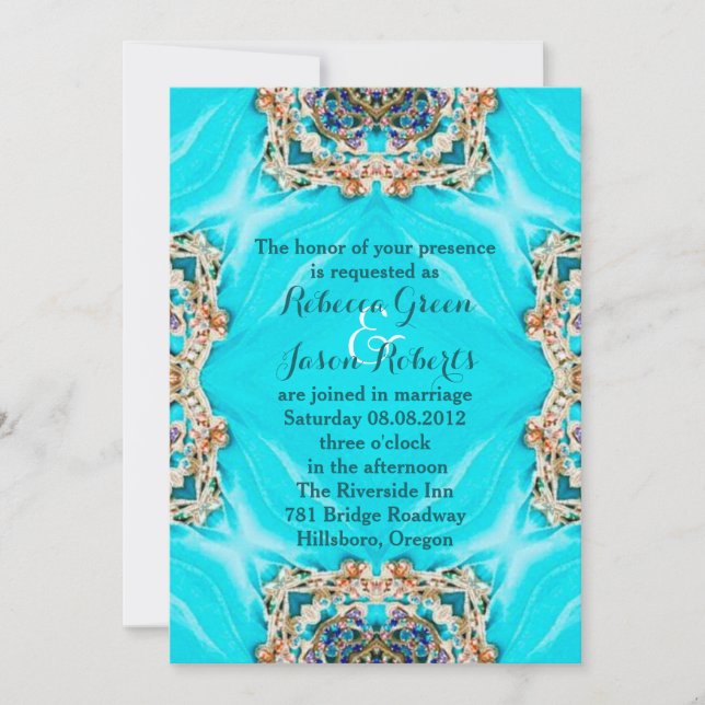 Invitation vintage turquoise turquoise motif mariage bohème (Devant)