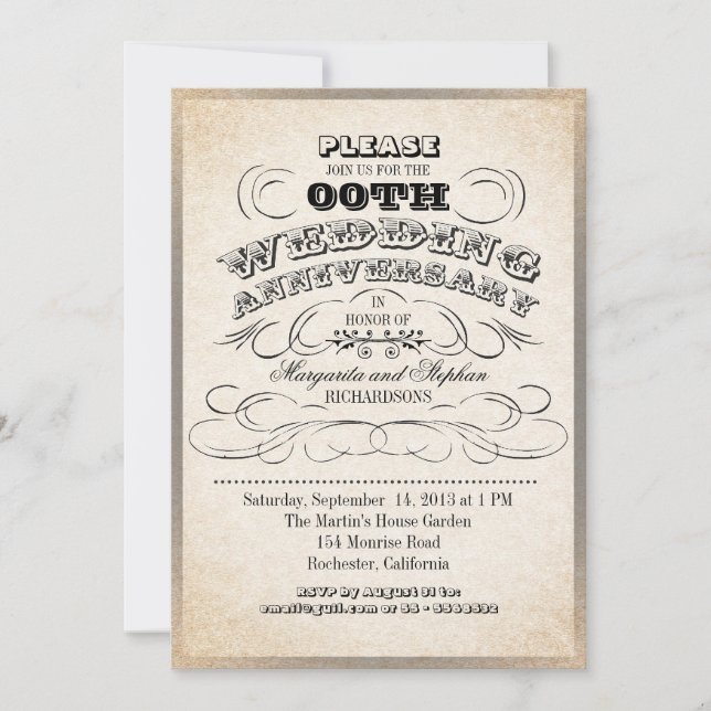 Invitation vintage typographie mariage anniversaire invitatio (Devant)