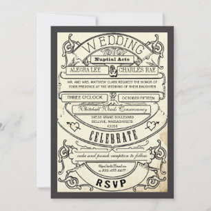 Invitation Vintage Typographie moderne Billet Mariage Inviter