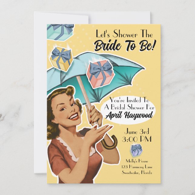 Invitation Vintage Umbrella Style Showparty Invitation-Jaune (Devant)