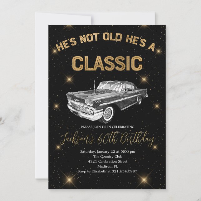 Invitation Vintage une voiture classique fête d'anniversaire (Devant)