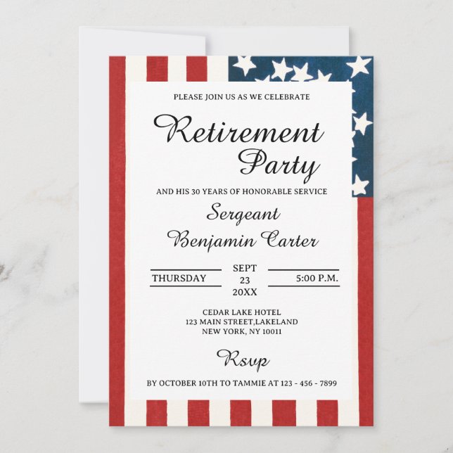 Invitation Vintage USA Flag Military Retirement Party (Devant)
