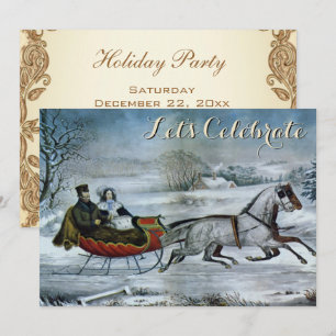 Invitation Vintage Vacances Iles de traîneau Noël