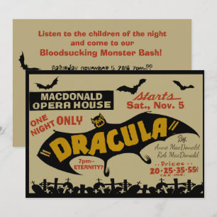 Invitation Vintage Vampire Marquee Texte personnalisé Hallowe