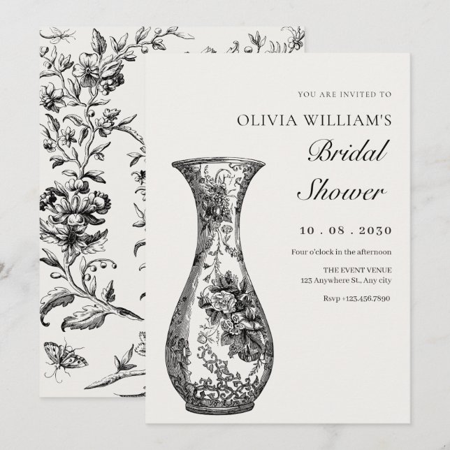 Invitation Vintage vase antique douche nuptiale (Devant / Derrière)