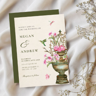 Invitation Vintage vase de fleurs bouquet jardin mariage