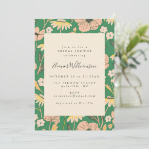 Invitation Vintage Vert et rose Floral Fête des mariées simpl