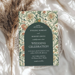 Invitation Vintage vert foncé terre cuite floral Art Nouveau