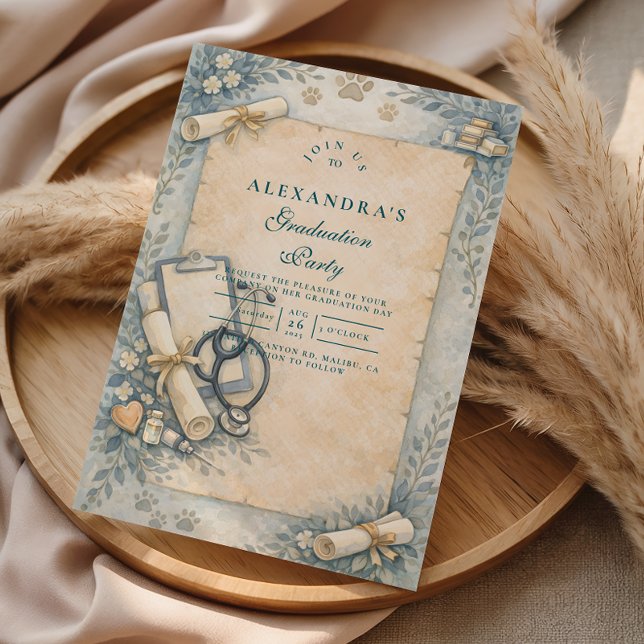 Invitation Vintage Veterinary Graduation Part (Créateur téléchargé)