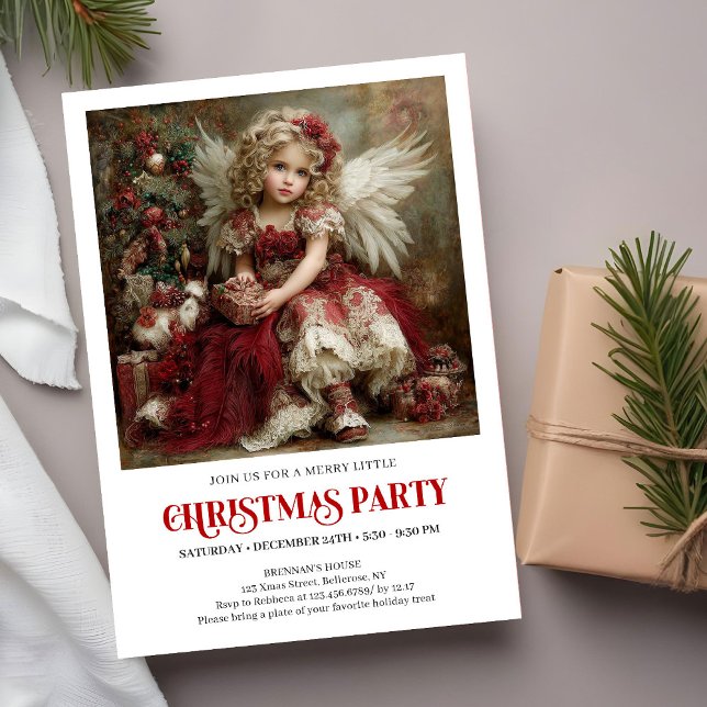 Invitation Vintage Victorian Angel Burgundy Christmas Party   (Vintage Victorian Angel Burgundy Gold Christmas Party Invite)