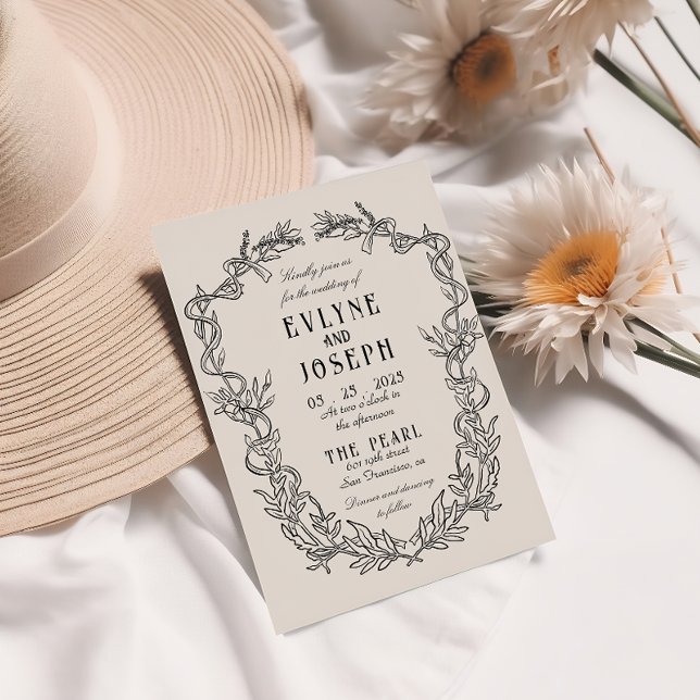 Invitation Vintage Victorian Baroque Black Floral Mariage (Créateur téléchargé)