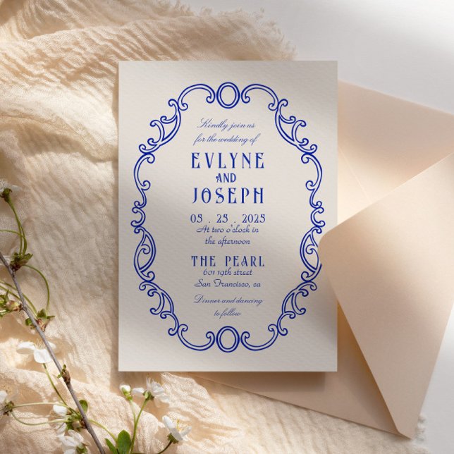 Invitation Vintage Victorian Baroque Blue Orament Mariage (Créateur téléchargé)