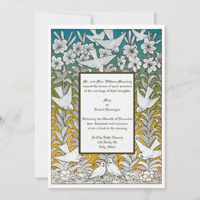 Invitation Vintage Victorian Era Doves & Flowers Mariage (Devant)