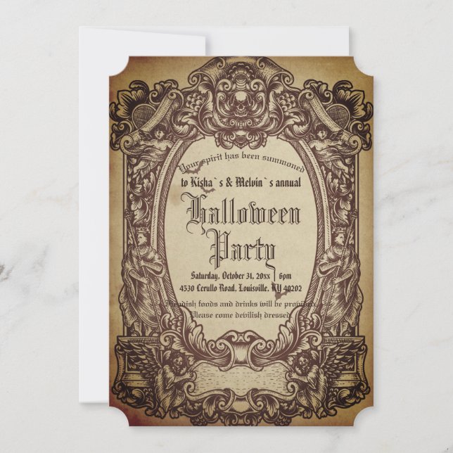 Invitation Vintage victorien cadre gothique Bloody Halloween (Devant)