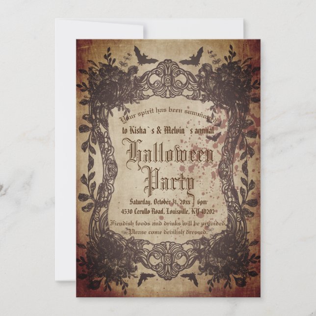 Invitation Vintage victorien gothique Déplaisant Halloween Pa (Devant)
