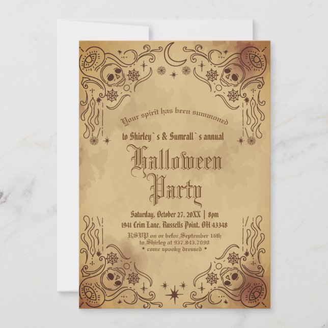 Invitation Vintage victorien gothique Déplaisant Halloween Pa (Devant)