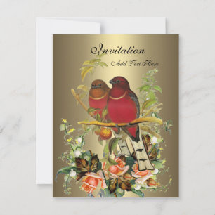 Invitation Vintage victorien joli floral oiseaux bronze