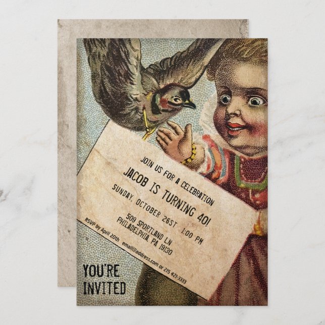Invitation Vintage Victorien Personnalisable Partie Déplaisan (Devant / Derrière)