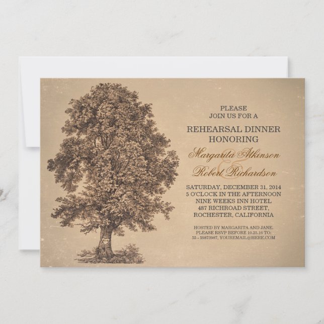 Invitation vintage vieux arbre rustique répétition dîner invi (Devant)