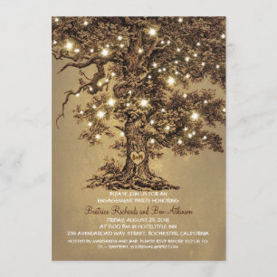 Invitation vintage vieux chêne fête de fiançailles rustique