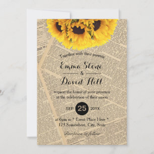 Invitation Vintage vieux journal Pays Tournesol Mariage