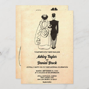 Invitation Vintage vieux Rustique ancien couple Mariage rétro