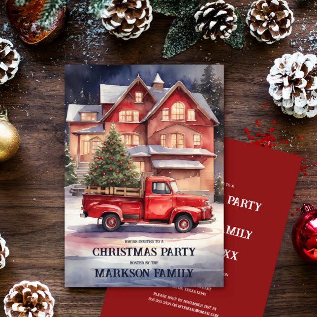 Invitation Vintage Vintage Noël scène Fête de Noël (Créateur téléchargé)