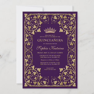 Invitation Vintage Violet Gold Frame Tiara Quinceanera