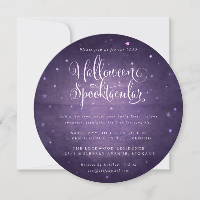 Invitation Vintage violet Halloween Spooktaculaire Carré/Tour (Devant)