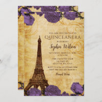 Vintage violet Roses Tour Eiffel Quinceañera