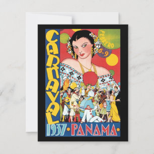 Invitation Vintage voyage 1937 Panama Carnival Party Femme
