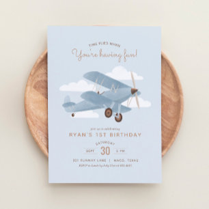 Invitation Vintage voyage Avion Boy Anniversaire