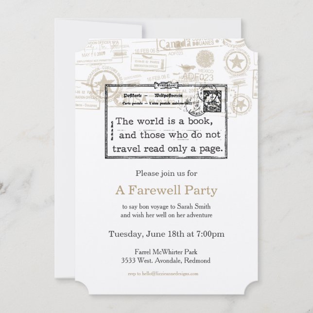 Invitation Vintage voyage "Le monde est un livre" (Devant)