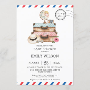 Invitation Vintage voyage Voyage Aventure Baby shower fille